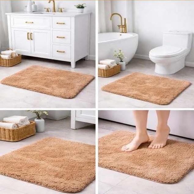 181 Degrees Beige Shaggy Bathroom Rug Set, Plush Microfiber, Non-Slip Bath Mat - 16x24 inch