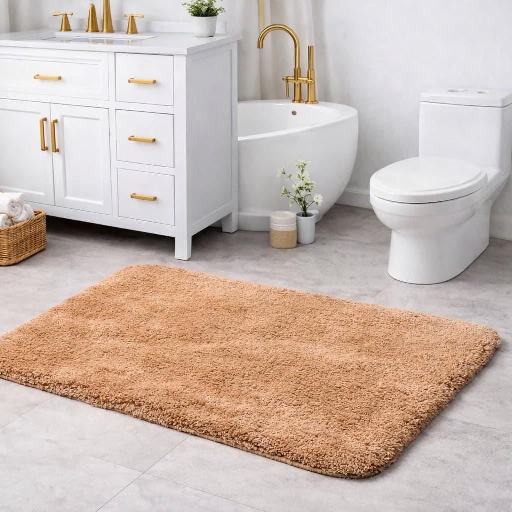 181 Degrees Beige Shaggy Bathroom Rug Set, Plush Microfiber, Non-Slip Bath Mat - 16x24 inch