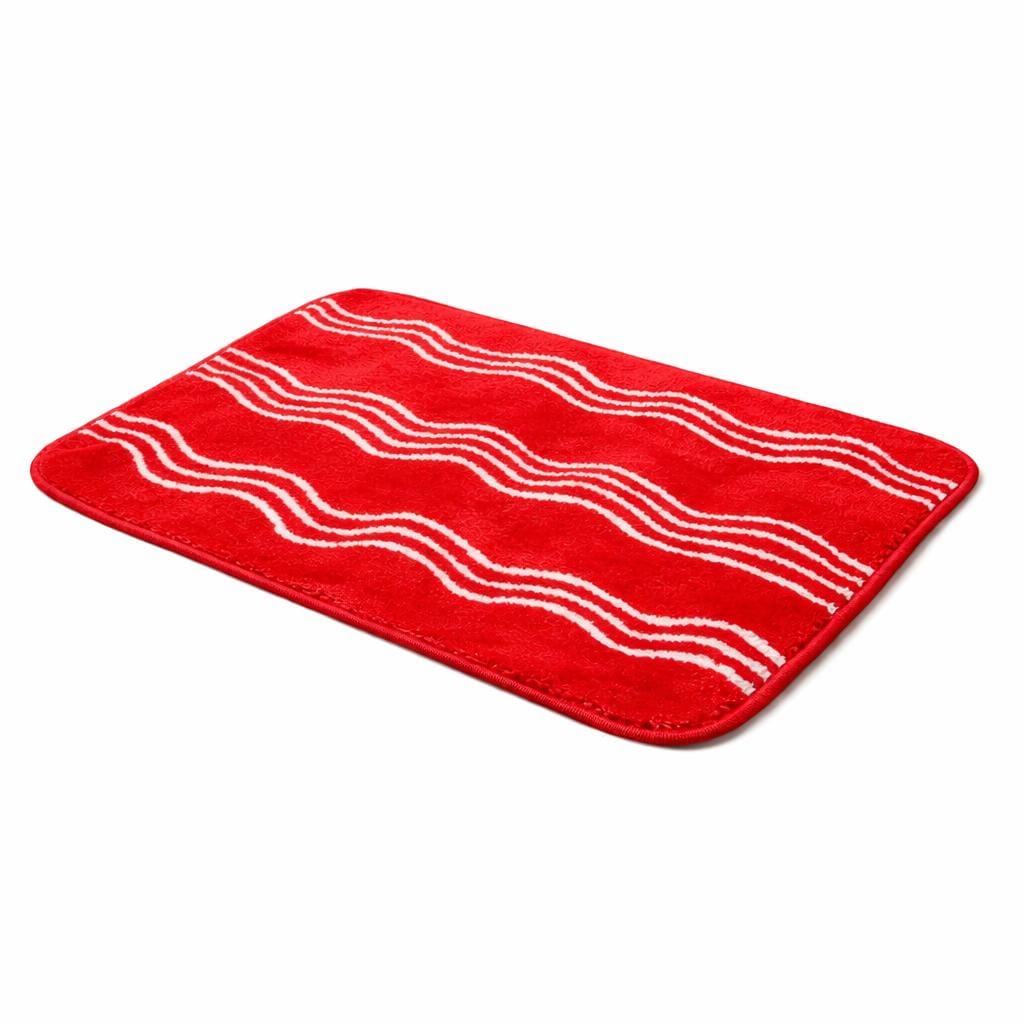 181 Degrees Red Microfiber Bath Mat, White Wave Pattern, Non-Slip