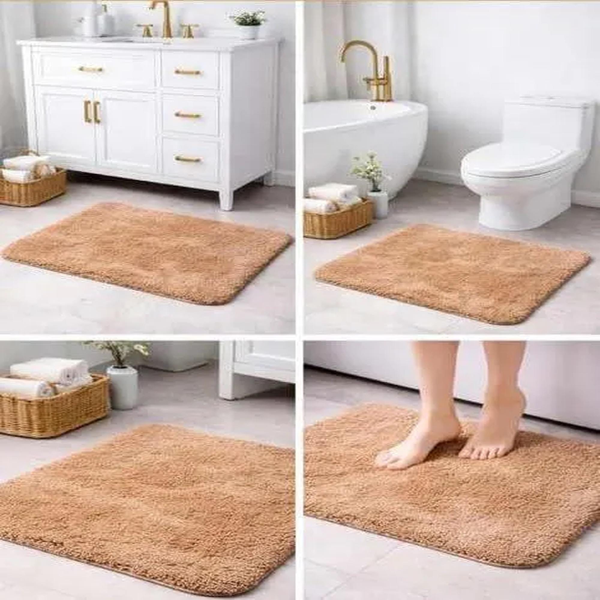 181 Degrees Beige Shaggy Bathroom Rug Set, Plush Microfiber, Non-Slip Bath Mat - 16x24 inch
