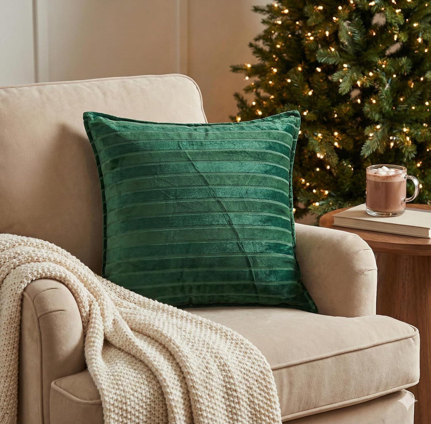 181 Degrees -Velvet Throw Pillow Covers Striped Textured Design, 20x20 Inches