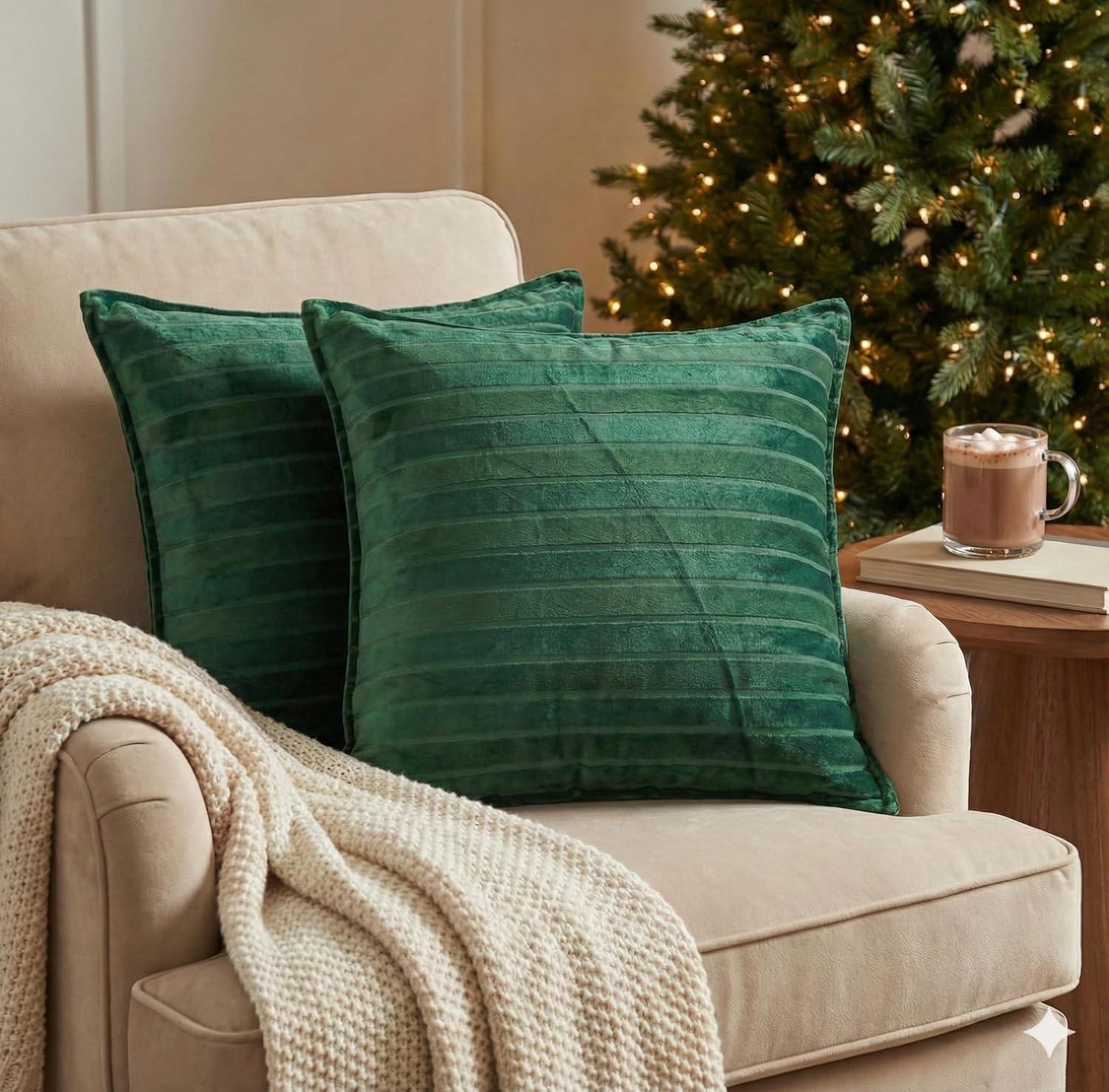 181 Degrees -Velvet Throw Pillow Covers Striped Textured Design, 20x20 Inches