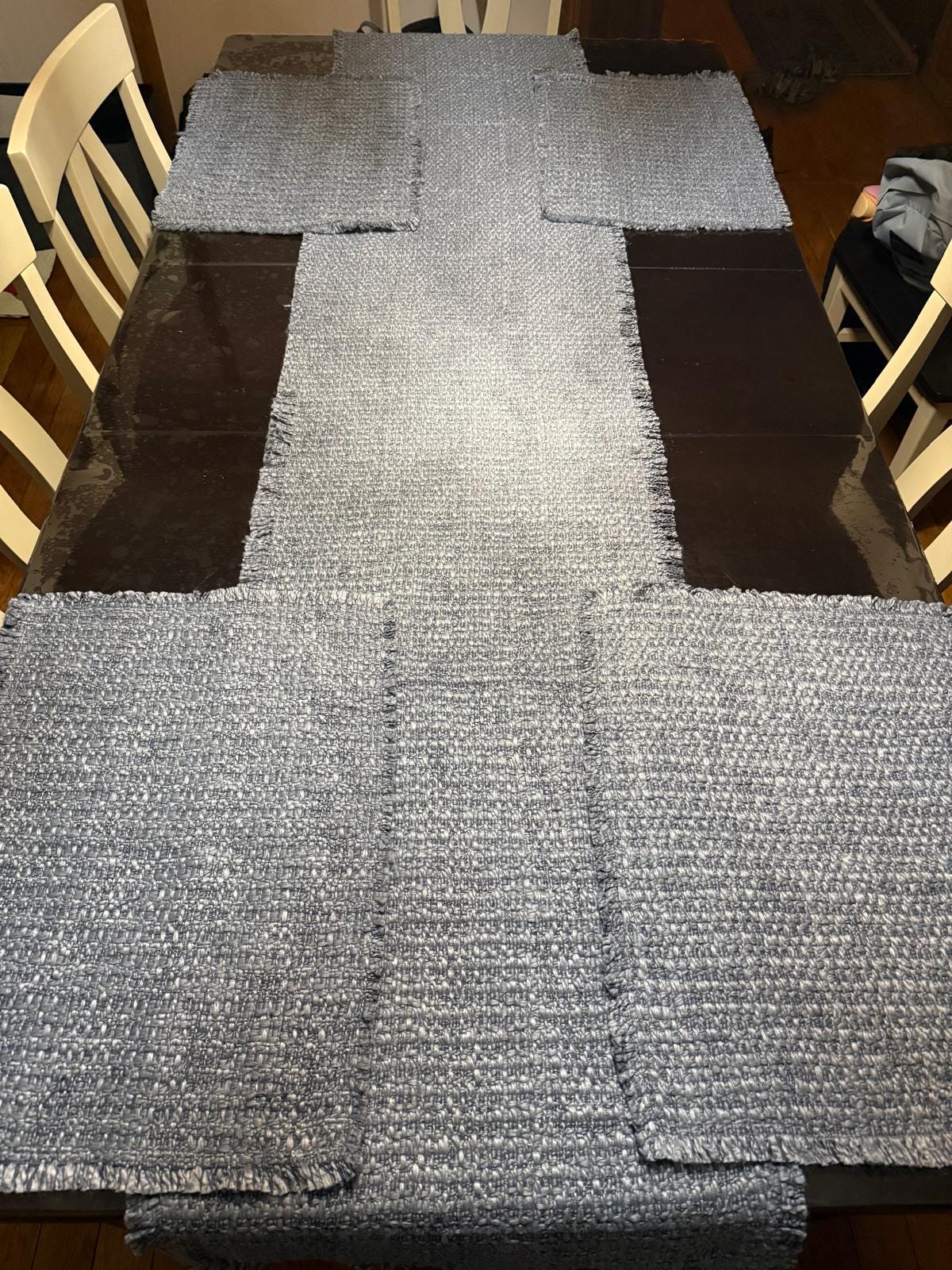 181 Degrees Textured Table Runner with Fringe, Blue, Cotton Woven Dining Table Decor Placemat Set 19x92