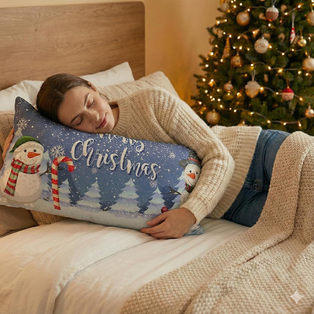 181 Degrees - Snowman Christmas Pillow Covers, Blue Winter Lumbar Cushion Cover (24x14 Inch)