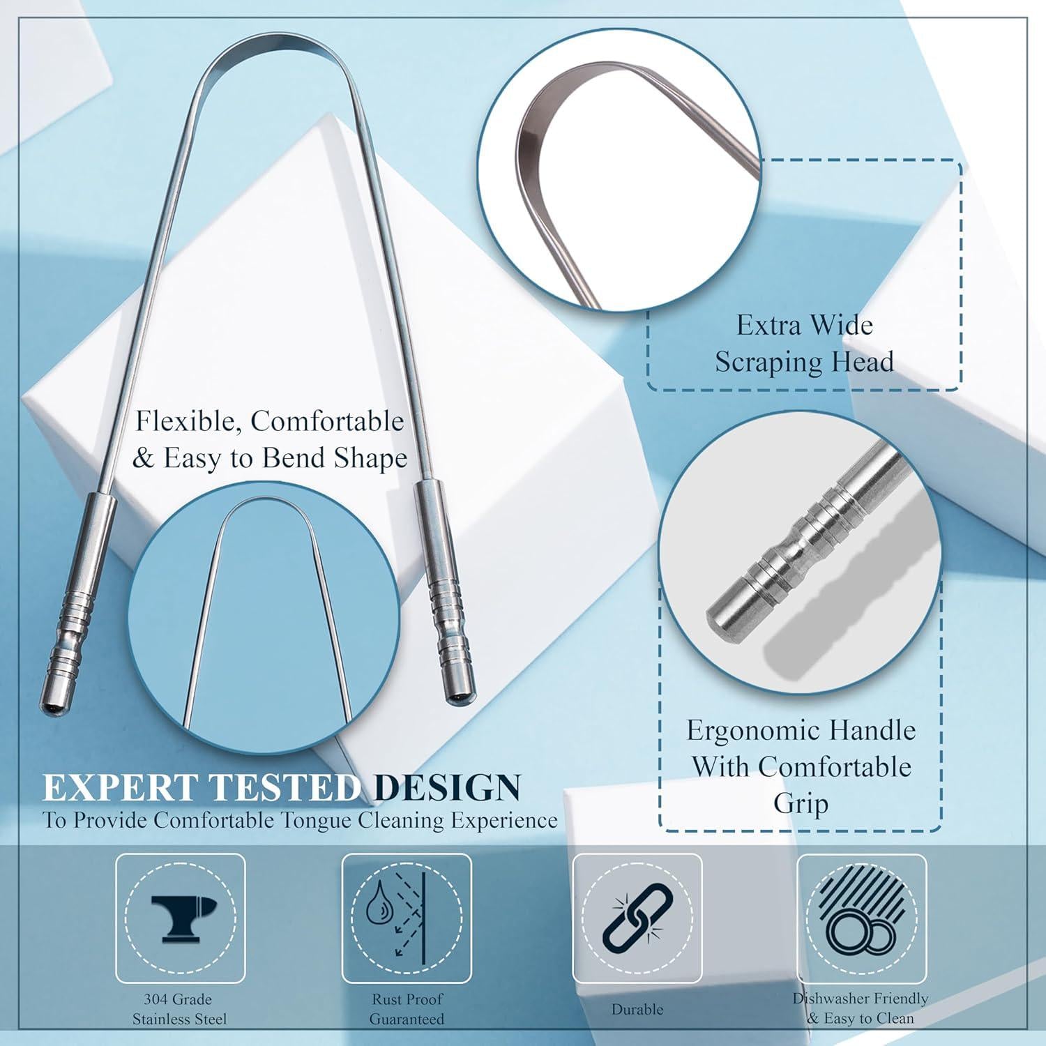 181 Degrees -Stainless Steel Tongue Scraper for Adults with Travel Case (2 Pack)