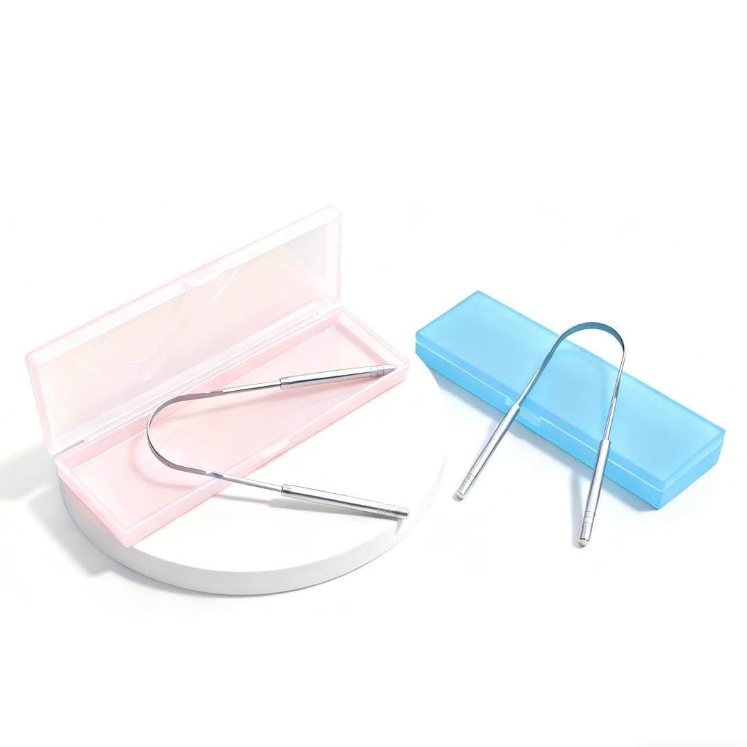 181 Degrees -Stainless Steel Tongue Scraper for Adults with Travel Case (2 Pack)