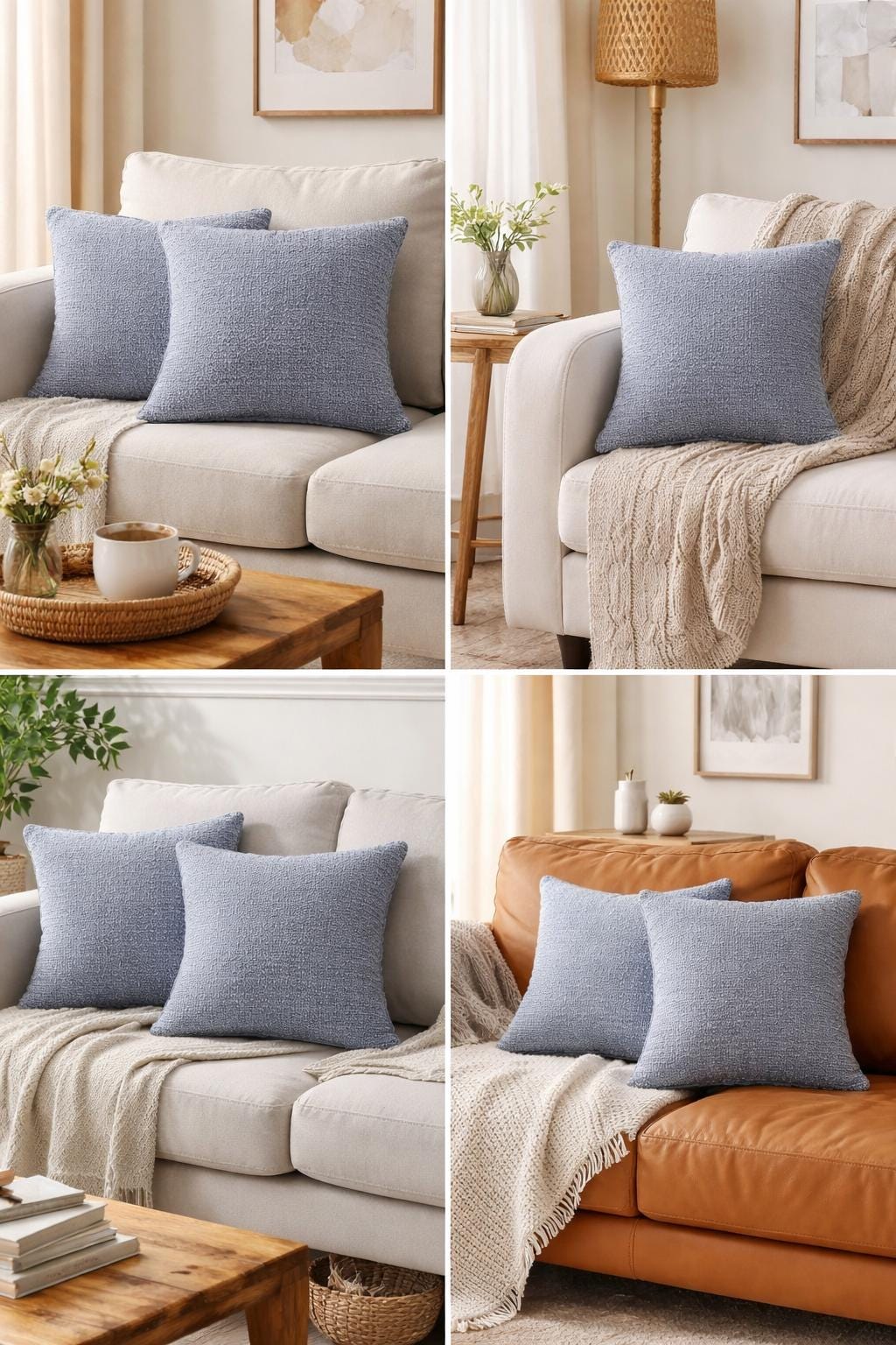 181 Degrees Blue Gray Chenille Filled Throw Pillow, Textured Neutral Cushion, 18x18 Inch