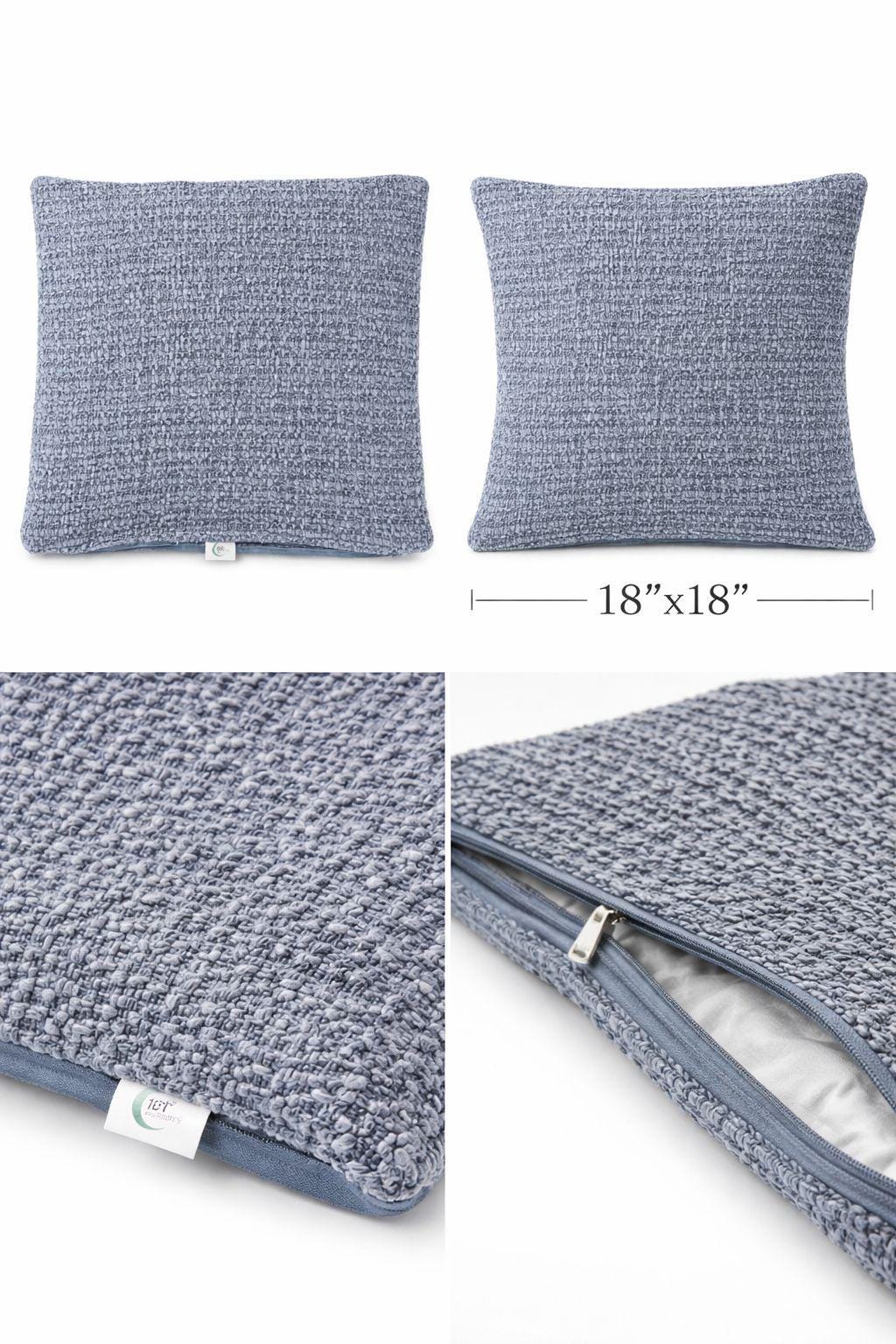 181 Degrees - Blue Gray Textured Chenille Throw Pillow  Cozy Modern Cushion Cover (18x18 Inch)