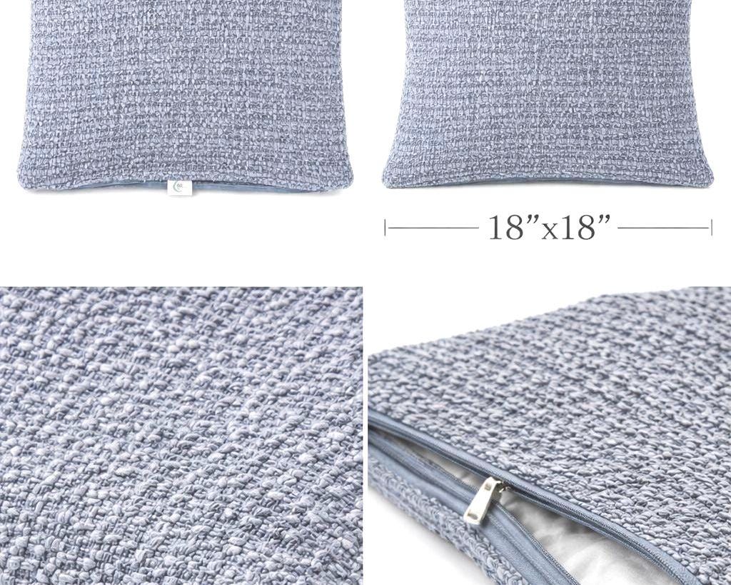 181 Degrees Blue Gray Chenille Filled Throw Pillow, Textured Neutral Cushion, 18x18 Inch