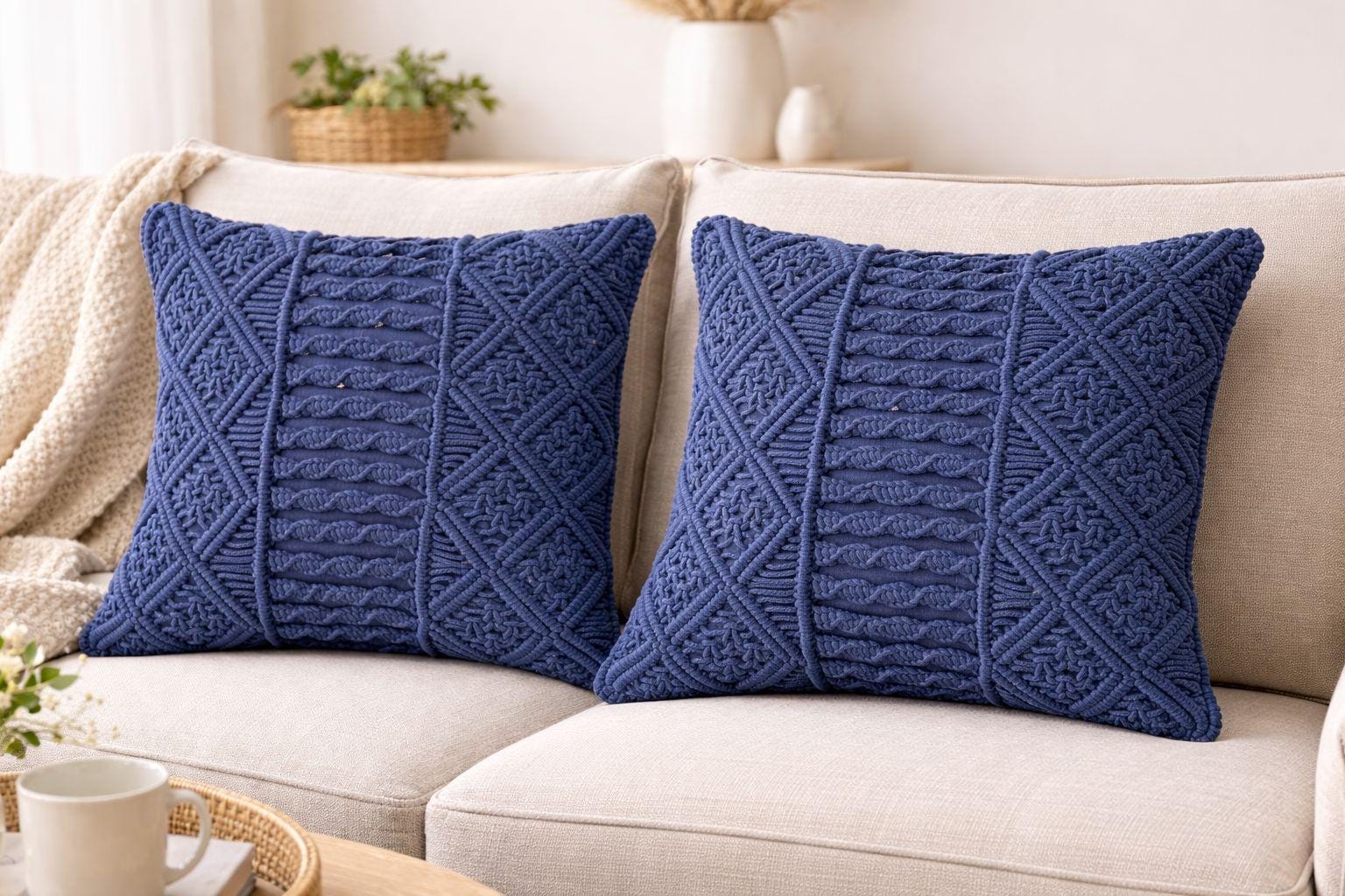 181 degrees Navy Blue Handmade Textured Accent Filled Pillow ( 18x18 Inch)