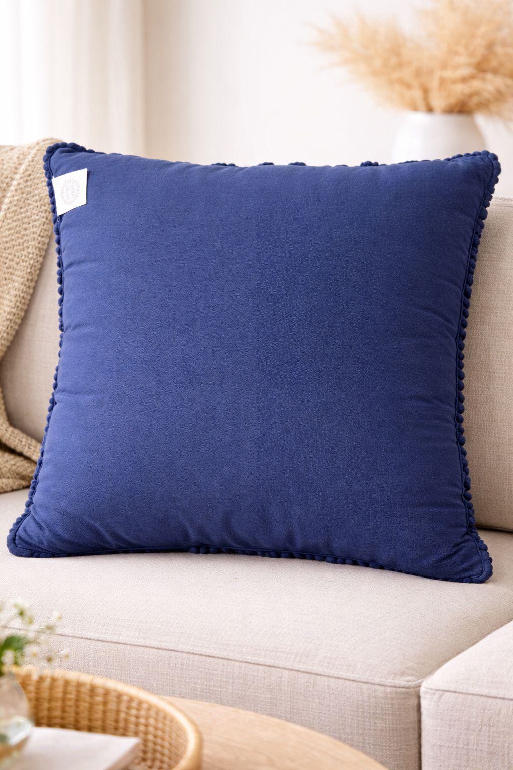 181 degrees Navy Blue Handmade Textured Accent Filled Pillow ( 18x18 Inch)