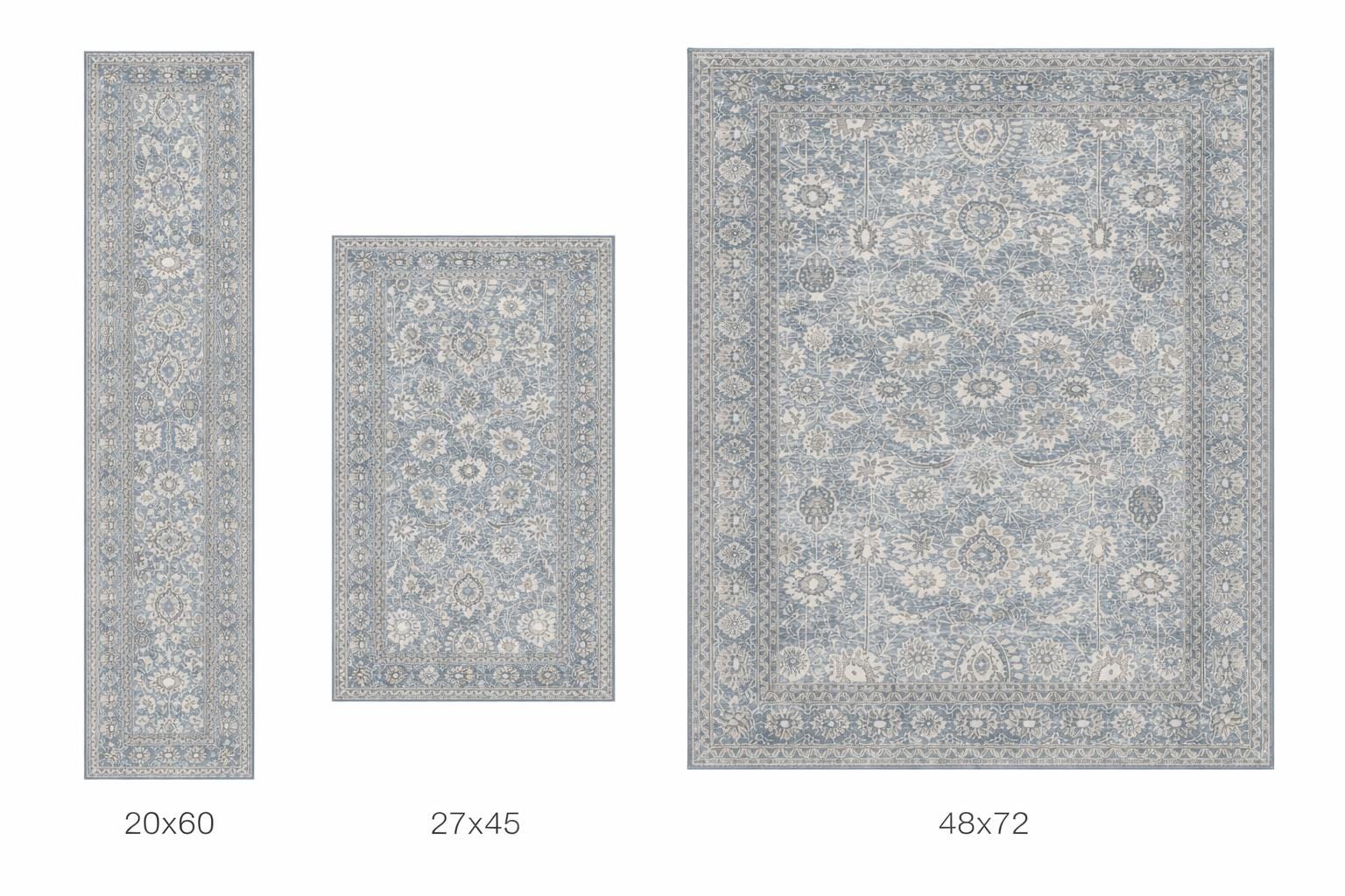 181 Degrees - Vintage Blue Persian Floral Area Rug  Runner Living Room Farmhouse Style