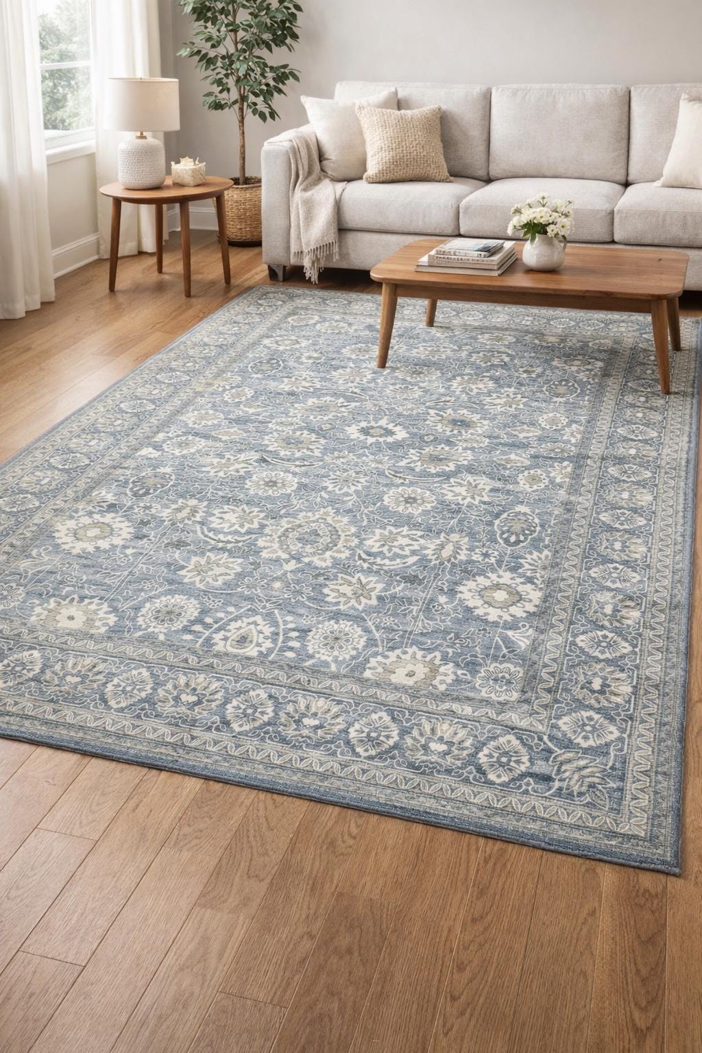 181 Degrees - Vintage Blue Persian Floral Area Rug  Runner Living Room Farmhouse Style
