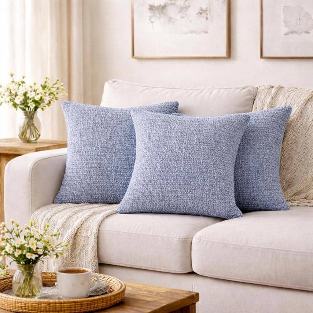 181 Degrees - Blue Gray Textured Chenille Throw Pillow  Cozy Modern Cushion Cover (18x18 Inch)