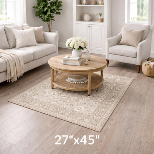 181 Degrees - Vintage Beige Area Rug - Traditional Pattern, Farmhouse Entryway Accent Carpet
