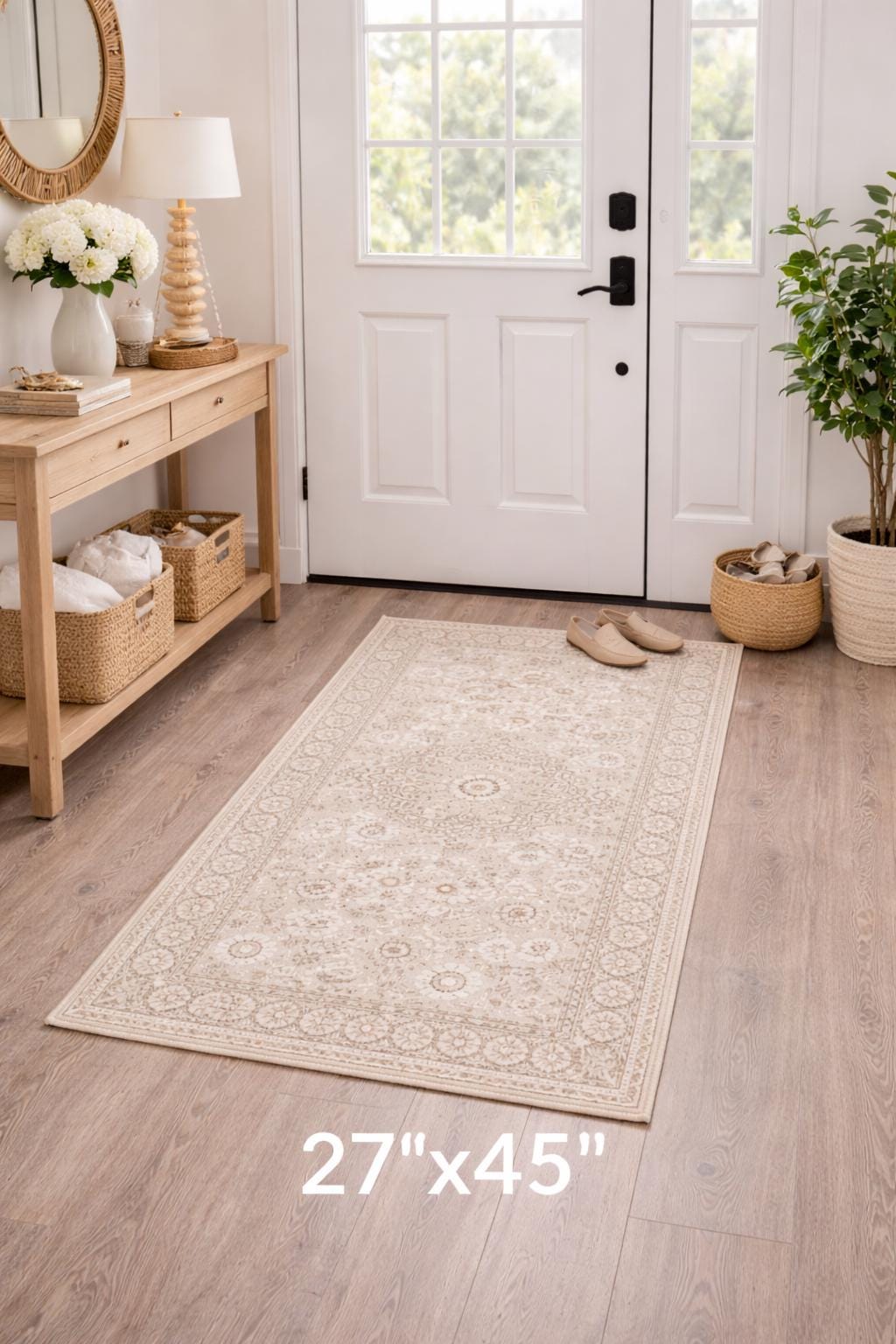181 Degrees - Vintage Beige Area Rug - Traditional Pattern, Farmhouse Entryway Accent Carpet