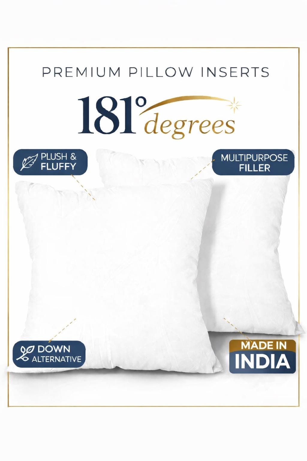 181 Degress - Polyester Pillow Inserts Couch Cushion Sham Stuffer Pack of 2