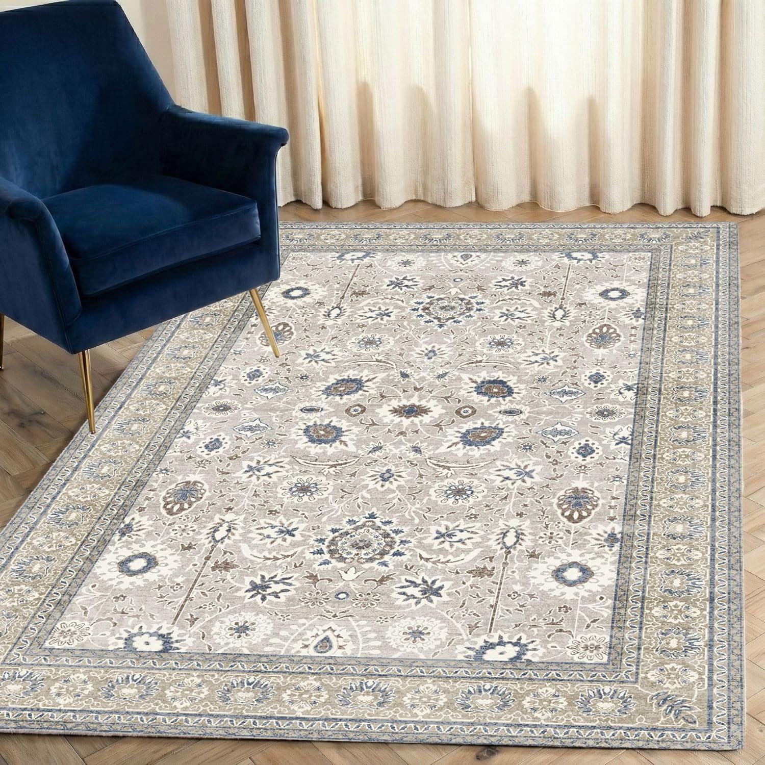 181 Degrees - Vintage Persian Runner Rug  Taupe Floral Border Rug