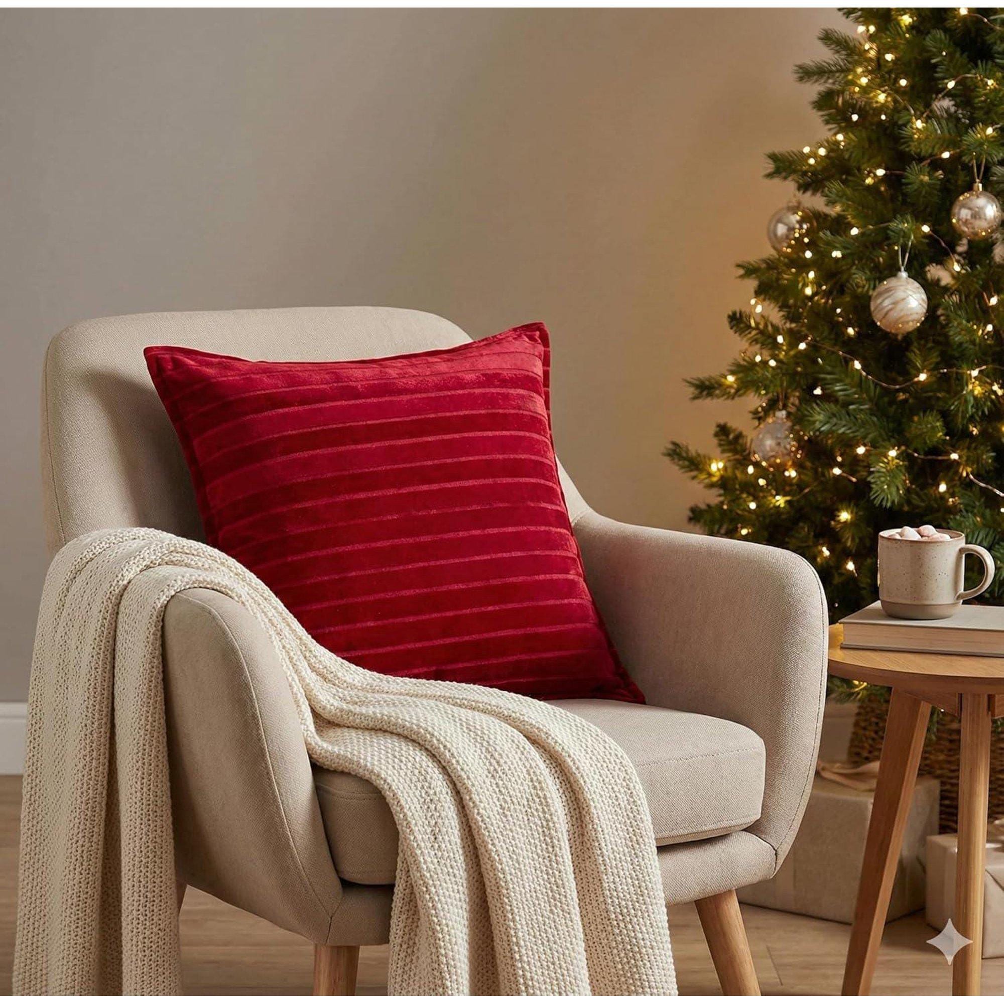 181 Degrees Red Velvet Striped Throw Pillow Covers (2 Pack, 20x20 Inch)