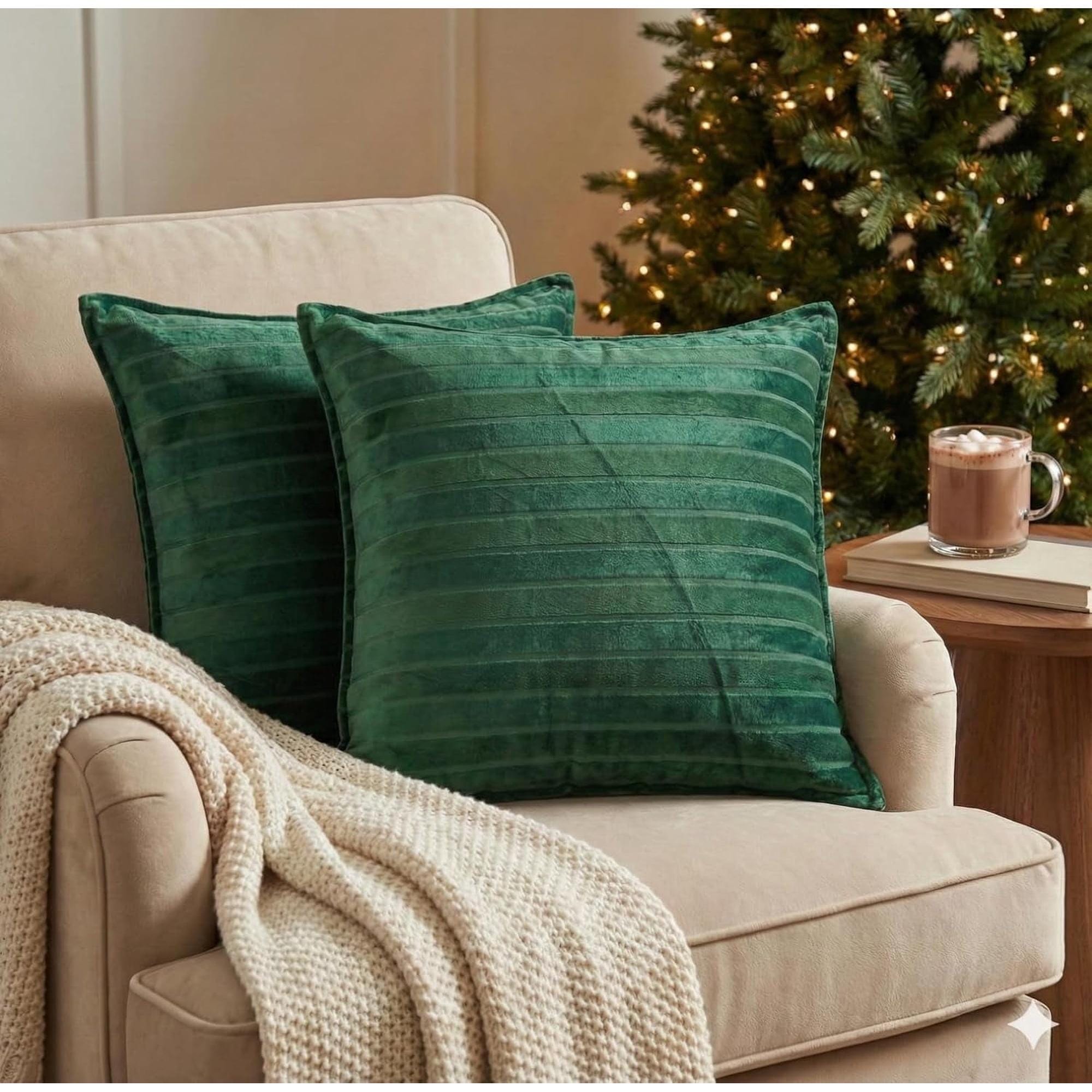 181 Degrees Red Velvet Striped Throw Pillow Covers (2 Pack, 20x20 Inch)