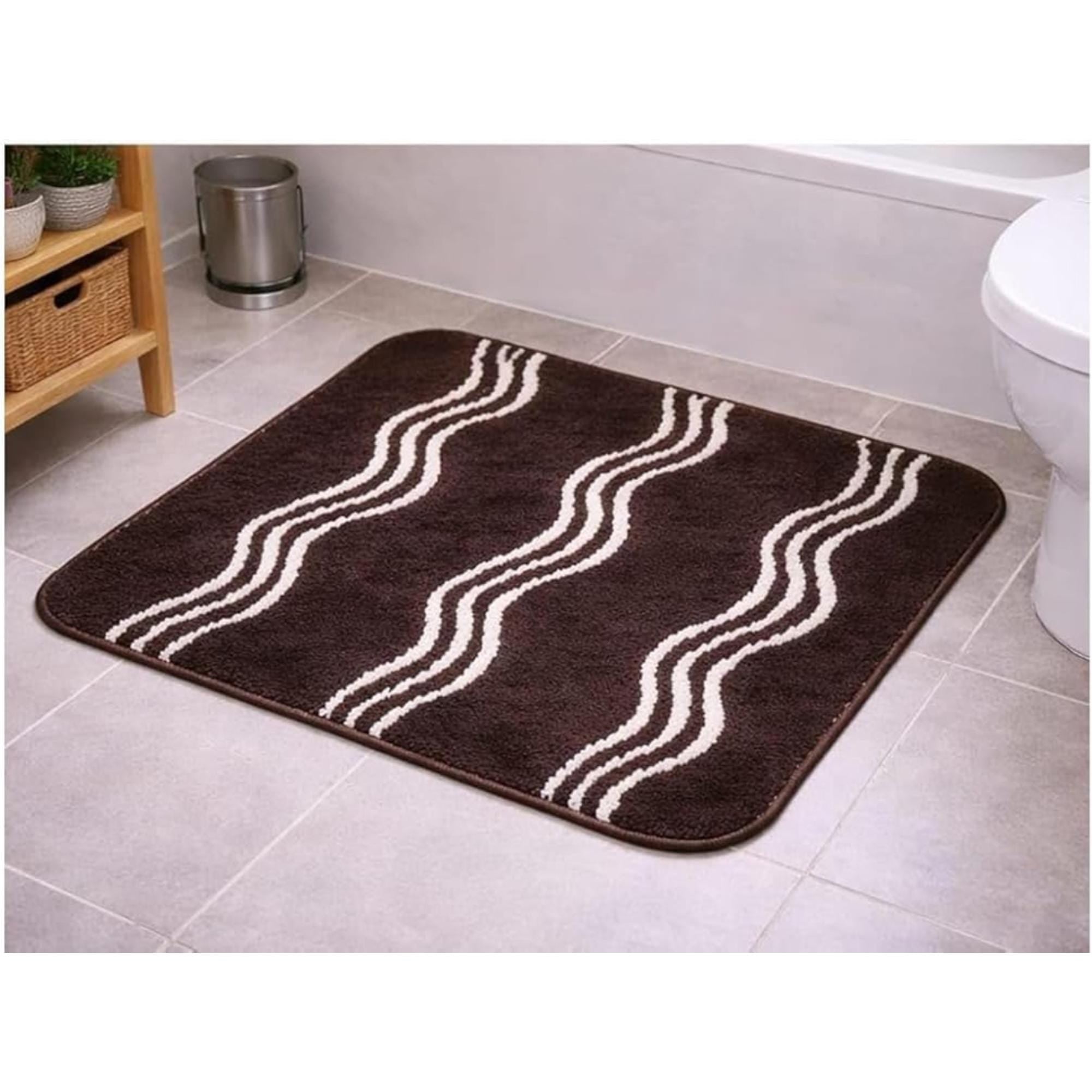 181 Degrees Brown Wavy Stripe Bath Mat, Soft Absorbent Non-Slip Bathroom Rug (24x16 Inch)
