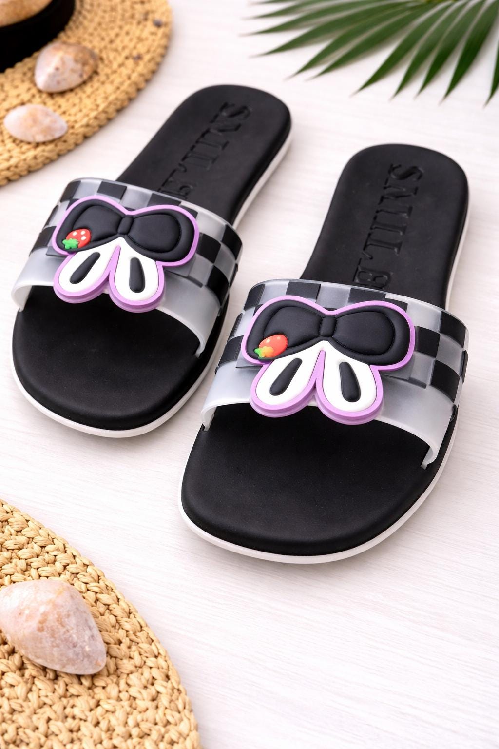 Women's Bow Slide Sandals, Cartoon Bow Summer Slides, Casual Flat Comfort Slippers