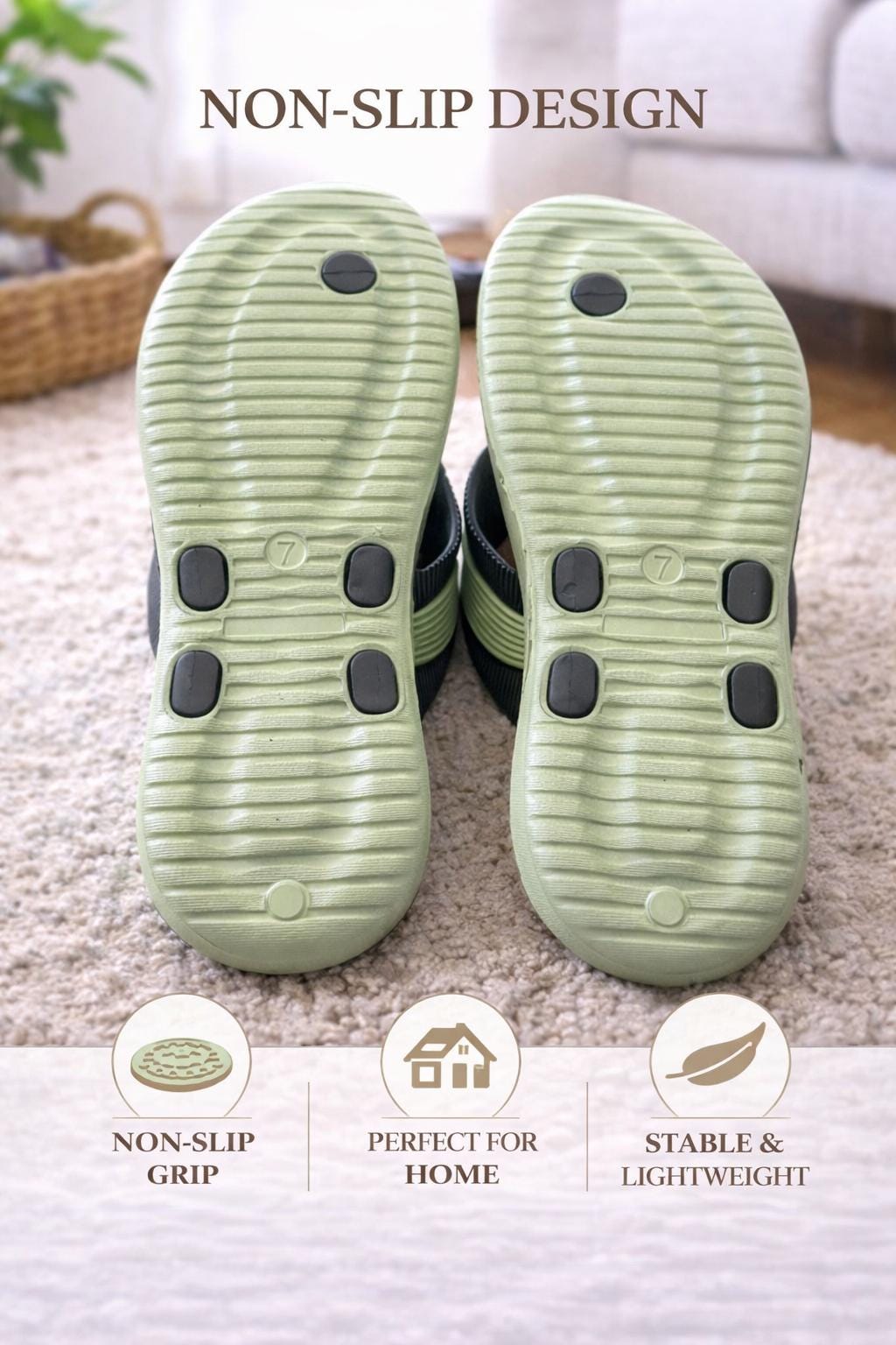 Green Flip Flop Sandals, Cushioned Massage Footbed, Lightweight Non-Slip Slides