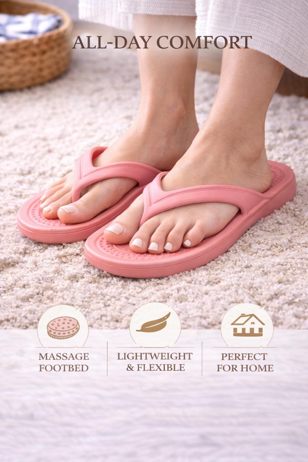 Pink Flip Flop Sandals, Massage Footbed, Lightweight Beach Slides