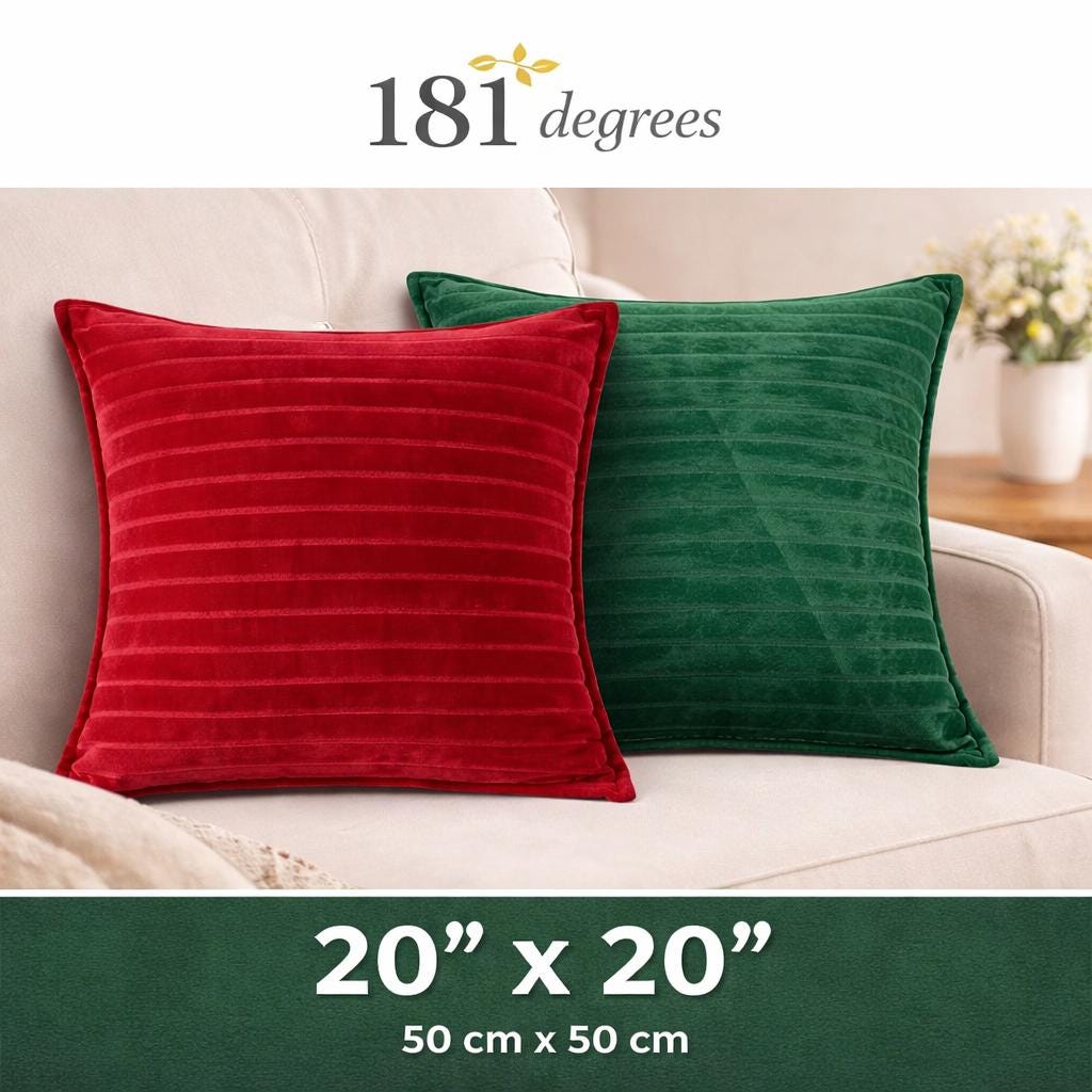 181 Degrees Red Velvet Striped Throw Pillow Covers (2 Pack, 20x20 Inch)