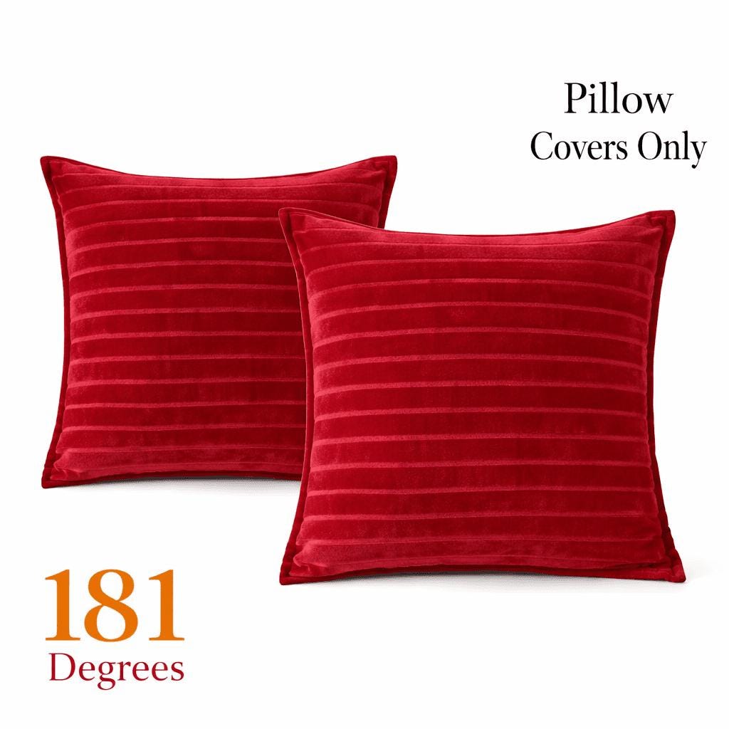 181 Degrees Red Velvet Striped Throw Pillow Covers (2 Pack, 20x20 Inch)