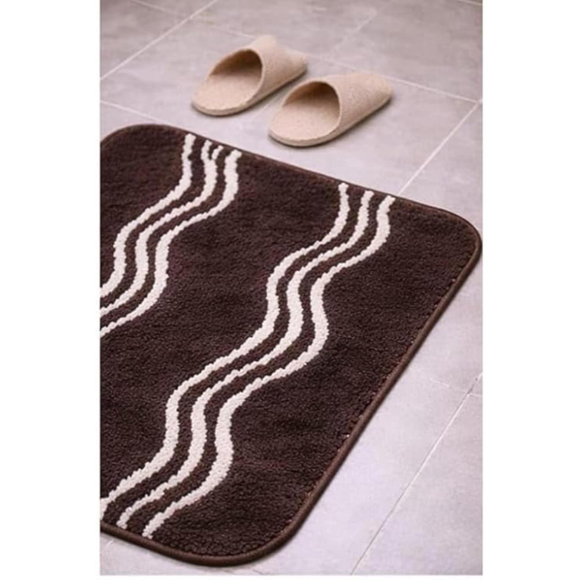 181 Degrees Brown Wavy Stripe Bath Mat, Soft Absorbent Non-Slip Bathroom Rug (24x16 Inch)