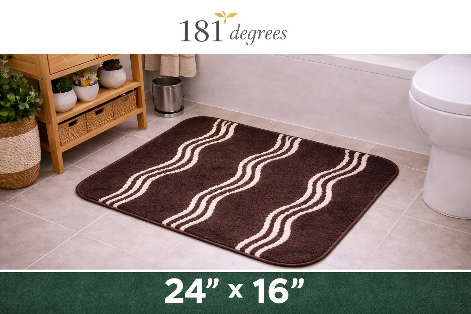 181 Degrees Brown Wavy Stripe Bath Mat, Soft Absorbent Non-Slip Bathroom Rug (24x16 Inch)