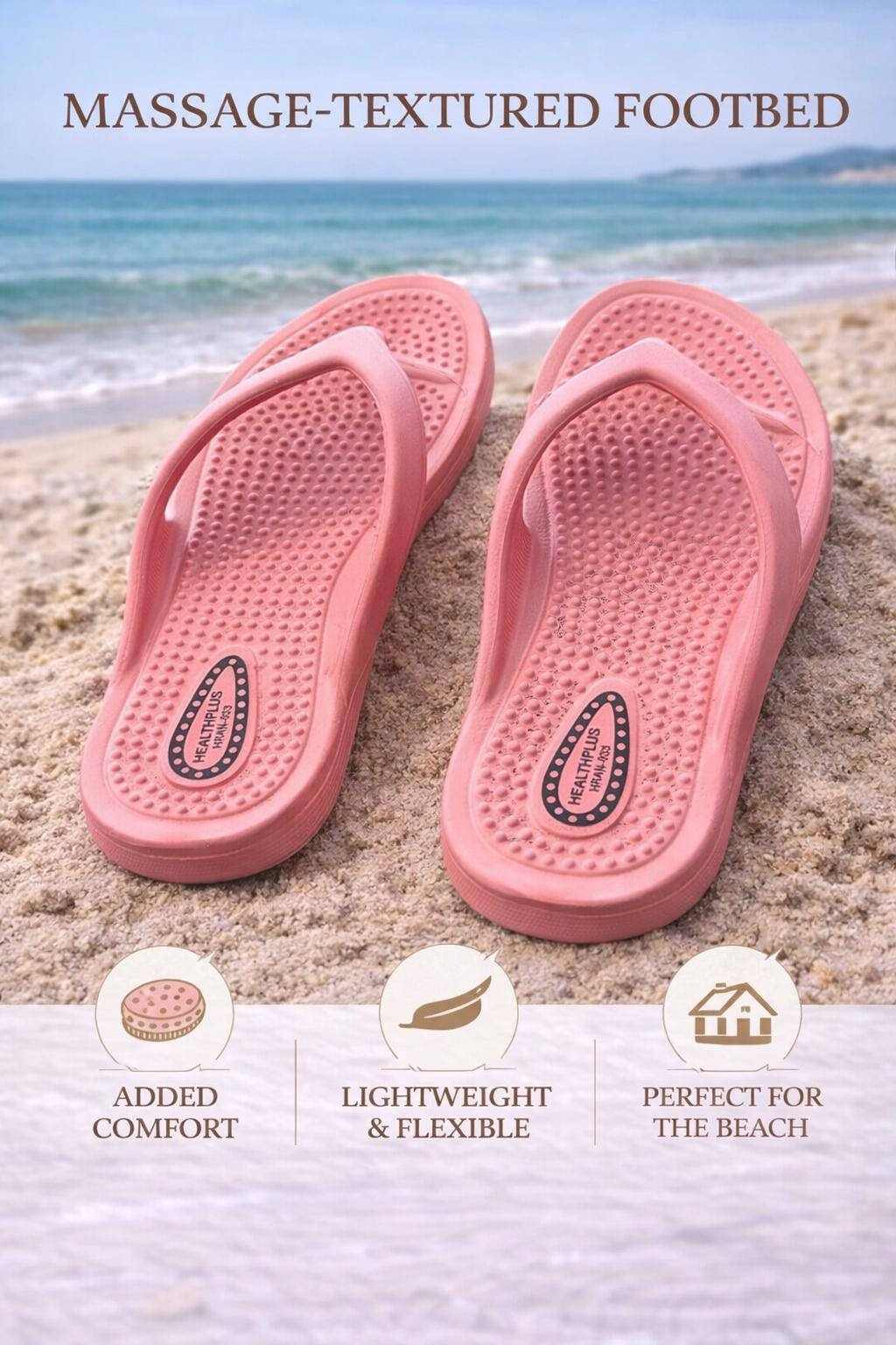 Pink Flip Flop Sandals, Massage Footbed, Lightweight Beach Slides